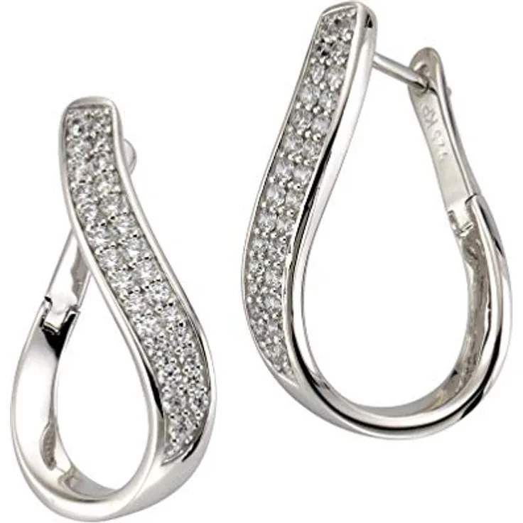 Celesta Damen Ohrringe Creolen 925/- Sterling Silber 2,8cm glänzend mit 56 Zirkonia weiß