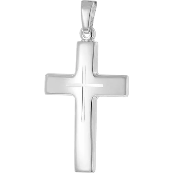 trendor Herren-Halskette mit Kreuzanhänger, 925 Silber, 24 mm, Flachpanzer-Kette, 50 cm, rhodiniert, Made in Germany – Bild 2