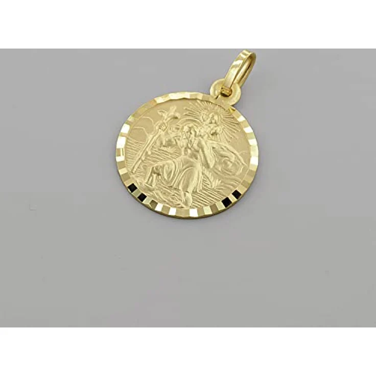 trendor Christophorus Gold 585 (14K) Schutzpatron Anhänger, 16 mm mit seidenmatter Oberfläche und Reliefprägung, gelbgold, perfekt als Geschenkidee für Damen und Herren – Bild 3