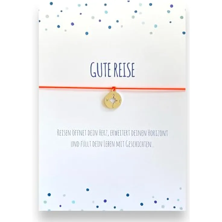 Glücksschmiedin Reisearmband NEONORANGE mit Edelstahl-Kompass (1 cm), handgemacht auf Grußkarte