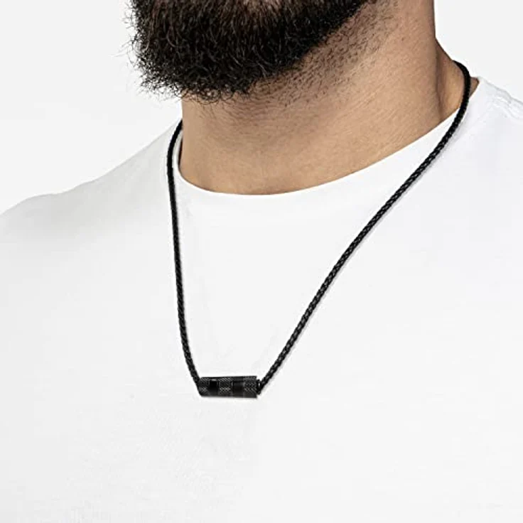 SERASAR Herren Lederkette mit Anhänger aus Edelstahl, 60cm, schwarzes Lederband, inklusive Schmuckschachtel als Geschenkidee – Bild 3