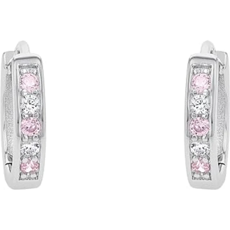 Amor Creolen 925 Sterling Silber Mädchen Ohrschmuck, Zirkonia besetzt, 12 mm, in Geschenkbox – Bild 3