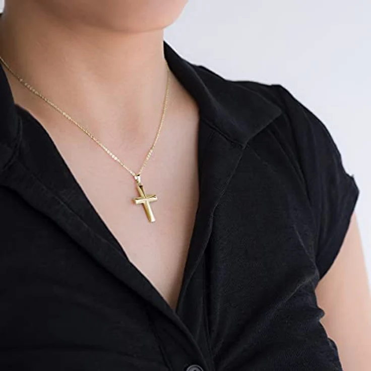 MATERIA Gold Kettenanhänger Kreuz, 925 Silber vergoldet, hochglanzpoliert, 17 x 30 mm, Damen und Herren Anhänger – Bild 2