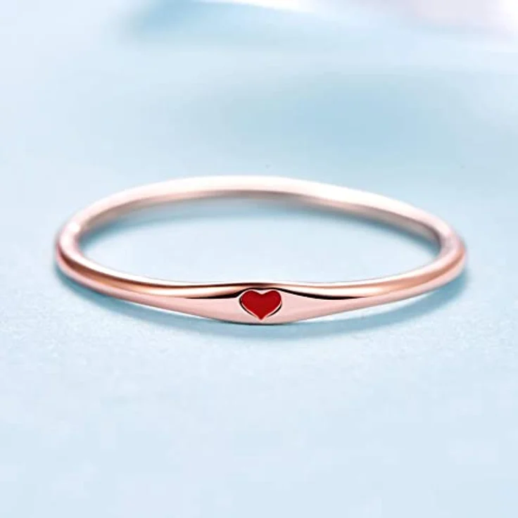 BONLAVIE 925 Sterling Silber Herz Carve Hochzeit Band, stapelbarer Versprechen Ring für Damen, C-Rosegold-Rot, 54 (17.3) – Bild 5