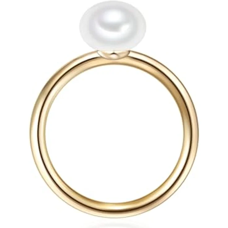 Valero Pearls Damen-Ring 925 Sterling Silber gelbvergoldet mit 8 mm Süßwasser-Zuchtperle in Weiß - Moderner Perlenring für Frauen – Bild 2