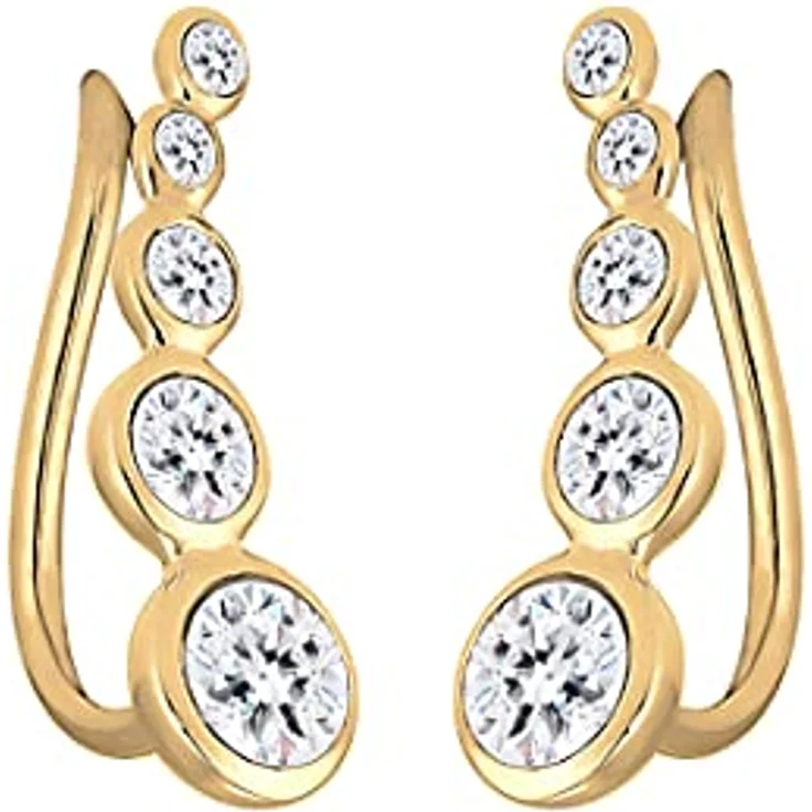 Elli Earcuffs Silber 925 Vergoldet 24K, Ohrmanschetten Damen Ohrringe mit Kristallen 0.015ct, 0.06ct, 0.1ct, 0.24ct, Länge 17.5mm – Bild 3