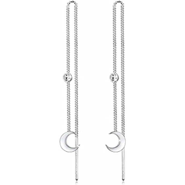 Elli Ohrringe Damen Halbmond Solitär aus 925 Sterling Silber mit Kristall, handgefertigt und hochglanzpoliert