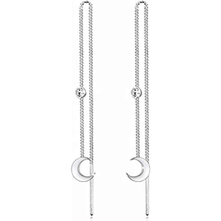 Elli Ohrringe Damen Halbmond Solitär aus 925 Sterling Silber mit Kristall, handgefertigt und hochglanzpoliert – Bild 1