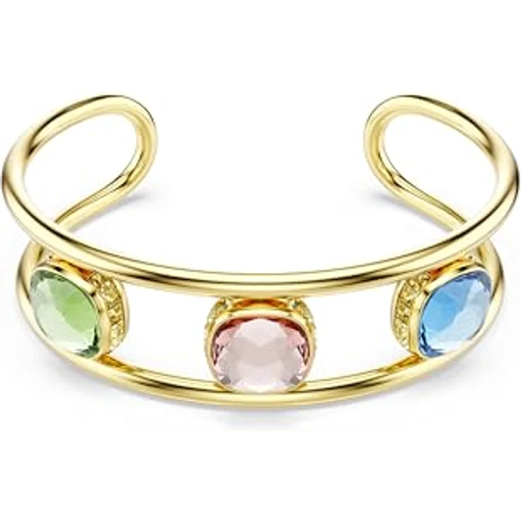 Swarovski Chroma Armreif, Vergoldeter Damenarmreif mit Wendbaren Grünen, Blauen und Pinken ReCreated Crystals, 15.7 x 1.8 cm – Bild 1