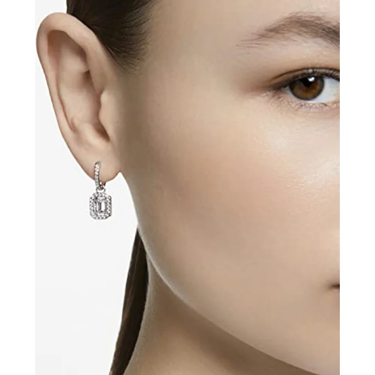Swarovski Una Drop-Ohrhänger, Rhodinierte Ohrringe mit Oktagon-Schliff und Pavé-Kristallen – Bild 4