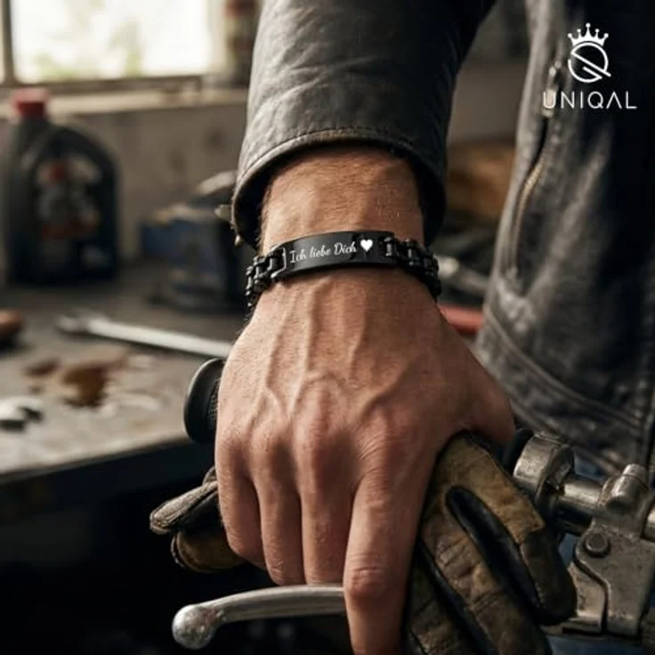 UNIQAL Personalisiertes Lederarmband mit Gravur "SHAPE", Unisex, 21 cm, Magnetverschluss, handgemacht in Deutschland, echtes Rindsleder, inklusive Geschenkbox – Bild 3