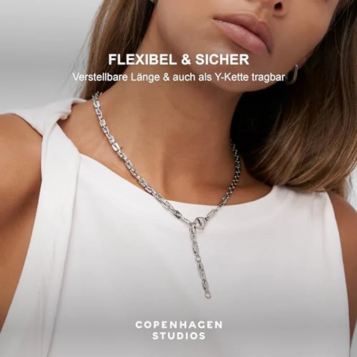 Copenhagen STUDIOS Edgy Necklace, Unisex Halskette aus 14K vergoldetem Edelstahl, gold, verstellbare Länge 45/48/51 cm, wasserfest & hautfreundlich – Bild 4
