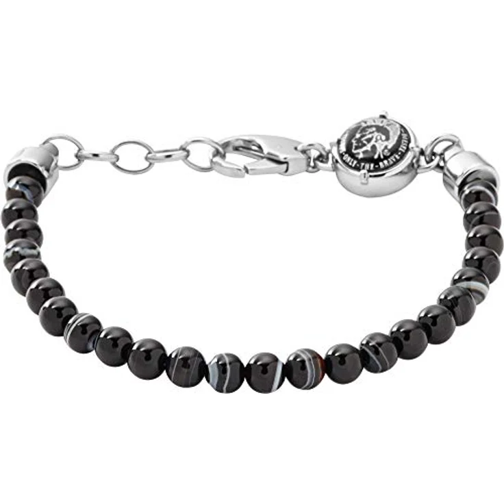 Diesel Armband DX0848040, Edelstahlarmband mit schwarzen Achatperlen, 20,5 cm + 2 cm Verlängerung, Karabinerverschluss – Bild 1