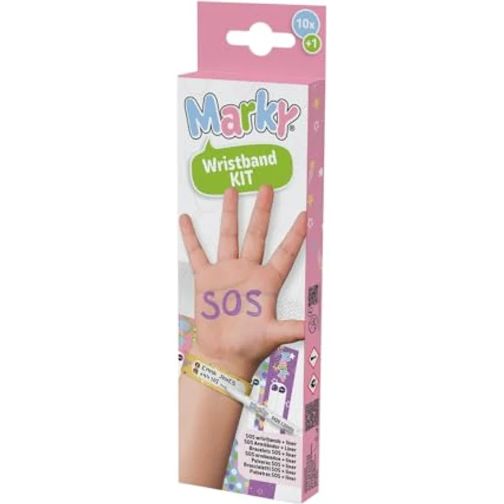COLOP Marky SOS Armbänder, 10 Stück, reißfest und wasserfest mit beschreibbarem Platz für Namen und Telefonnummern – Bild 1