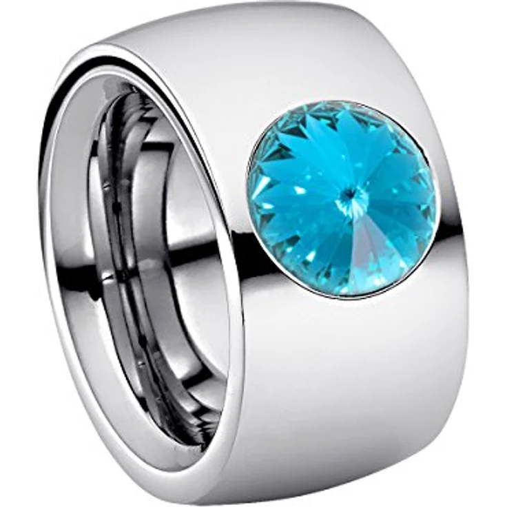 Heideman Damenring coma 14, polierter Edelstahlring mit Zirkonia und Aquamarin-Kristallen, Größe 64, Made in Germany – Bild 1