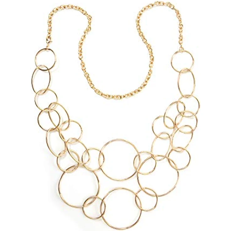 collezione alessandro Lange Kette Eliza, Damen-Halskette mit goldfarbigen Gliedern und verschiedenen Ringen, Länge ca. 99 cm mit seitlichem Karabinerverschluss – Bild 1