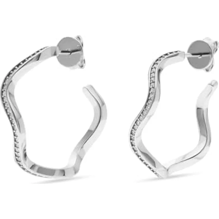 JETTE Damen-Creolen 925er Silber, recycelte Zirkonia, One Size