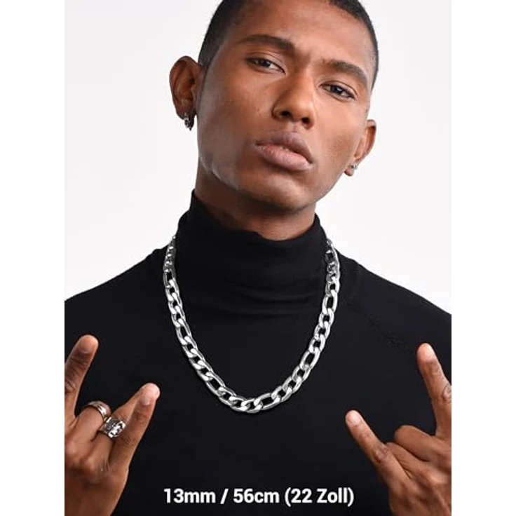 PROSTEEL Herren Figaro Halskette, Edelstahl 316L, Silber, Breite 13mm, Länge 66cm, hypoallergen, mit Anlaufschutz – Bild 3