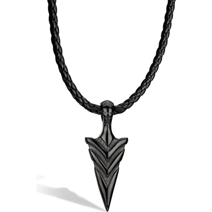 SERASAR Lederkette Herren 50cm, schwarze Lederkordelkette mit Edelstahl Anhänger, Geschenk inklusive Schmuckschatulle – Bild 1