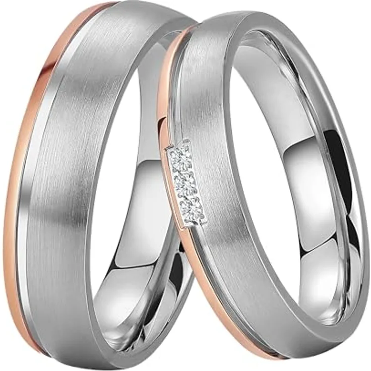 DOOSTI Paar Ringe für Damen und Herren, Bicolor Edelstahl in Silber und Roségold, Eheringe mit/ohne Zirkonia, Trauringe, Freundschaftsringe für Hochzeiten, Herrenring Größe 62 (19.7)