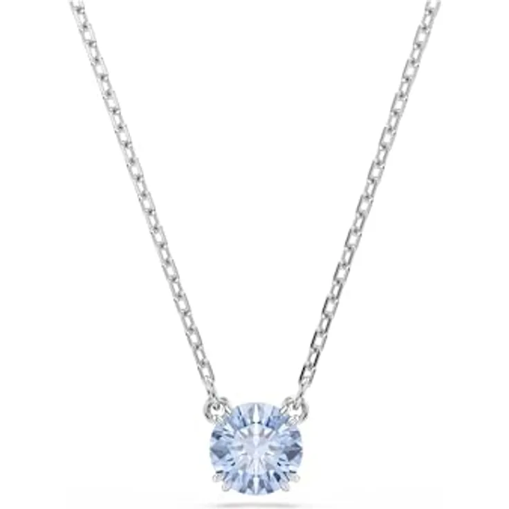 Swarovski Stilla Halskette, Rhodinierte Damenhalskette mit Blauem Anhänger und Strahlenden Kristallen im Rundschliff