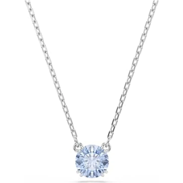 Swarovski Stilla Halskette, Rhodinierte Damenhalskette mit Blauem Anhänger und Strahlenden Kristallen im Rundschliff – Bild 1