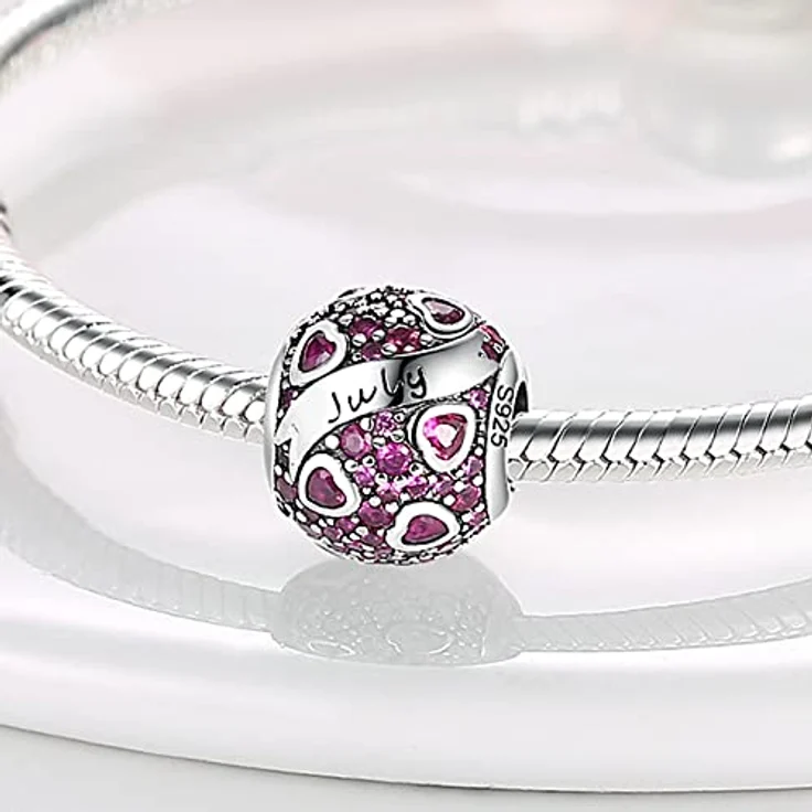 Pandach Charm Anhänger Geburtsstein aus 925 Sterling Silber, 12 Zirkonia Beads für Pandora Armbänder und Halsketten, kompatibel mit europäischen Designs – Bild 2