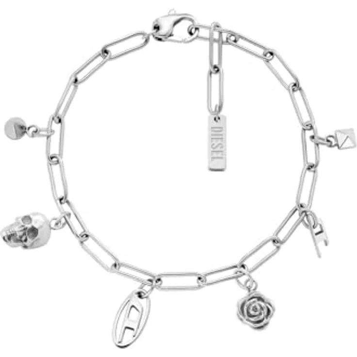 Diesel Herren Armband DX1604040, Silber-Ton Edelstahl mit Karabinerverschluss, 21,3 cm Länge – Bild 1