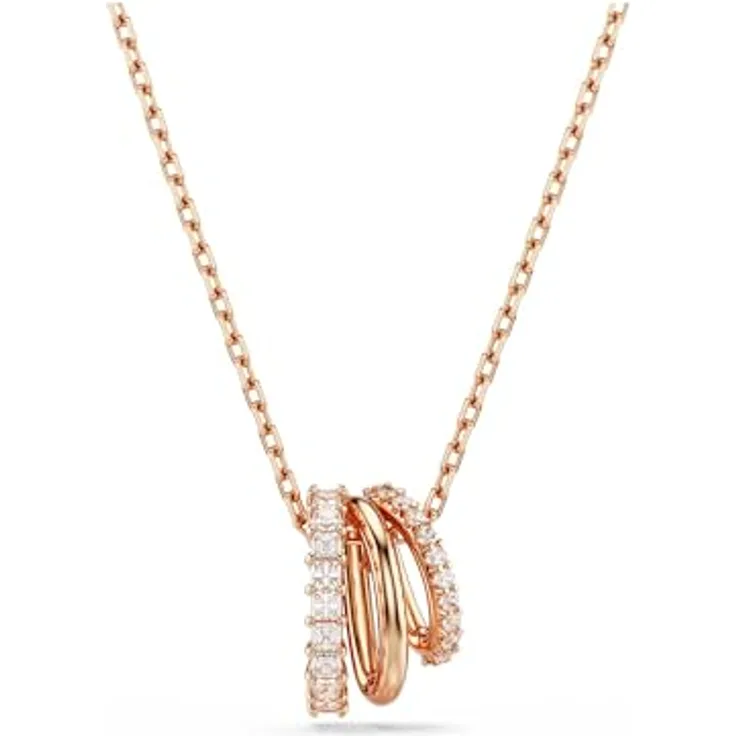 Swarovski Hyperbola Halskette, Weiße, Rosé Vergoldete Damenhalskette mit Anhänger und Swarovski Zirconia in Rund- und Square-Schliffen