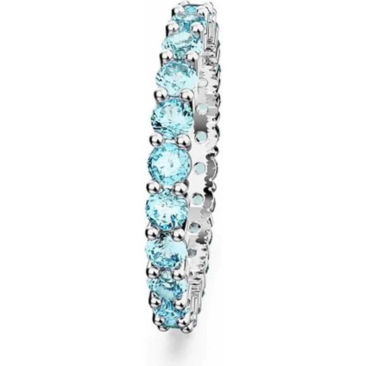 Swarovski Matrix Ring, Rhodinierter Damenring mit Blauen Swarovski Kristallen, Aquamarin-Design – Bild 3
