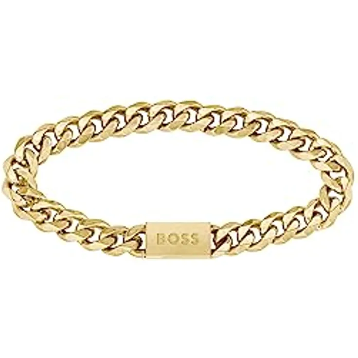 BOSS Jewelry Gliederarmband Herren Kollektion CHAIN FOR HIM, Panzerarmband aus Edelstahl mit gelbgoldener IP-Beschichtung, 19 cm, magnetischer Verschluss