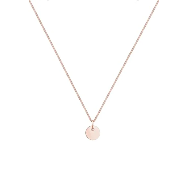 Elli Halskette Damen mit Plättchen Anhänger, Basic Geo Look, 925 Sterling Silber rosé vergoldet, 45 cm Länge, handgefertigt – Bild 2