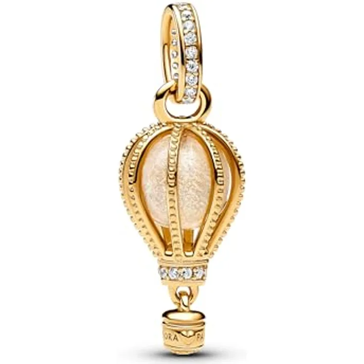 PANDORA Moments Funkelnder Klarer Heißluftballon Charm-Anhänger aus Sterling Silber mit Rosévergoldung und transparentem Murano-Glas, kompatibel mit ME und Moments Armbändern, 769434C01
