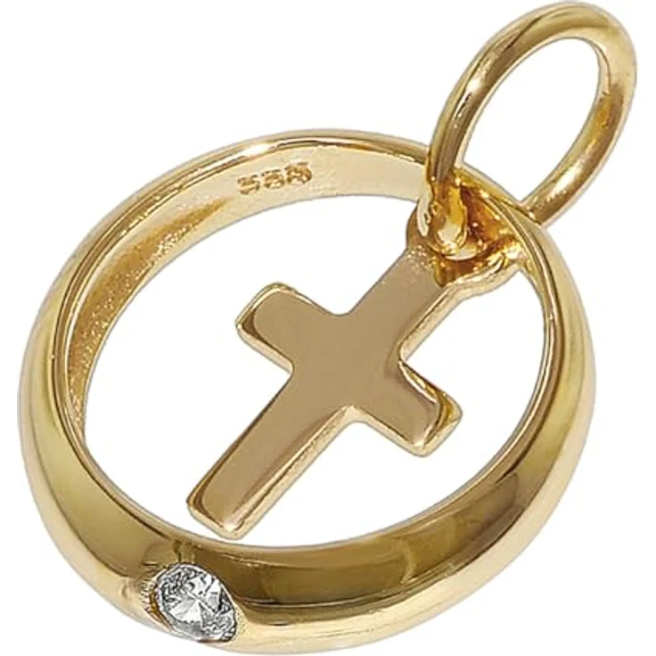 trendor Taufring Anhänger mit Kreuz Gold 333, glitzernder Zirkonia + vergoldete Silberkette 1,5 mm, 40 cm – Bild 2