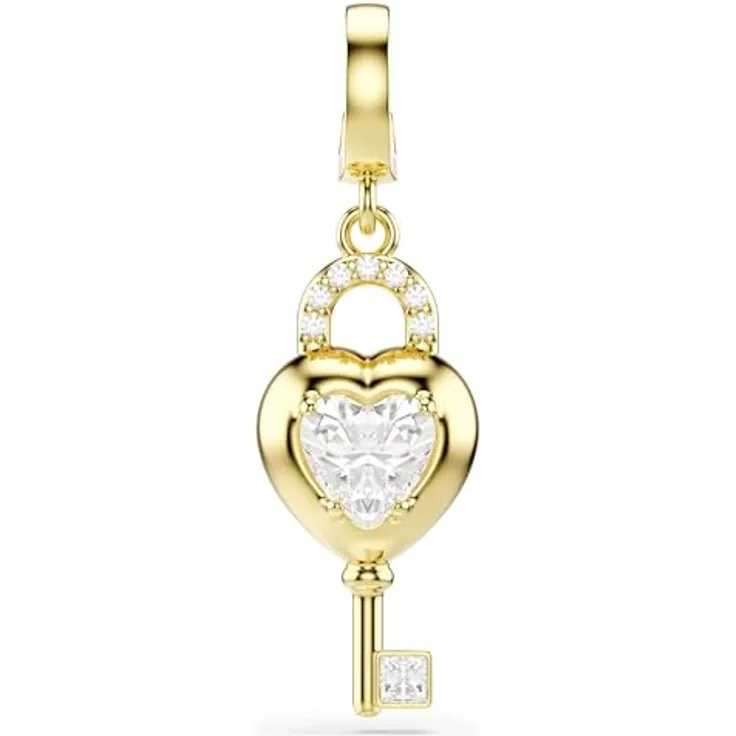 Swarovski Kettenanhänger Damen-Charm aus vergoldetem Metall mit 1 weißem Swarovski-Kristall und Schlüsselmotiv