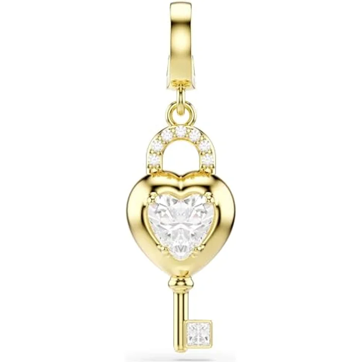 Swarovski Kettenanhänger Damen-Charm aus vergoldetem Metall mit 1 weißem Swarovski-Kristall und Schlüsselmotiv – Bild 1
