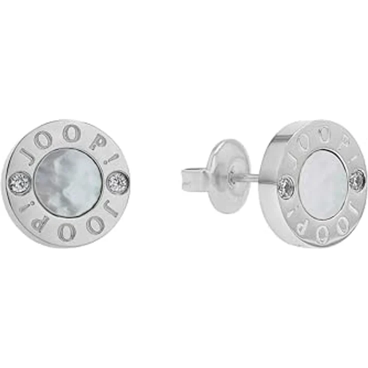 JOOP! Edelstahl Ohrstecker mit Perlmutt und 4 weißen Zirkonia, 10 mm, Weiß, in Schmuck Geschenk Box, 2039777 – Bild 1