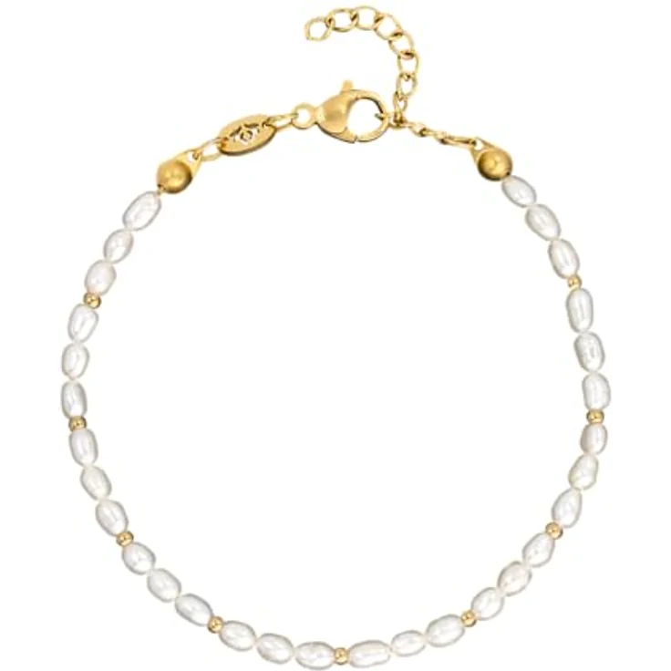 Luamaya wasserfestes Armband mit Süßwasserperlen, Edelstahl 316L mit 14K Vergoldung, verstellbar 16-19 cm – Bild 1