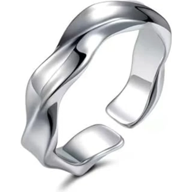 KONFEN Möbiusring Herren Ring, Verstellbare Geschnitzte Ringe mit Hochglanzpolierter Oberfläche, Hypoallergen, Silber – Bild 1