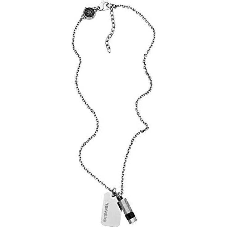Diesel Halskette für Männer DX1156040, Doppelanhänger aus Edelstahl, 50 cm + 5 cm, Silber, Karabiner-Verschluss in Geschenkbox – Bild 2