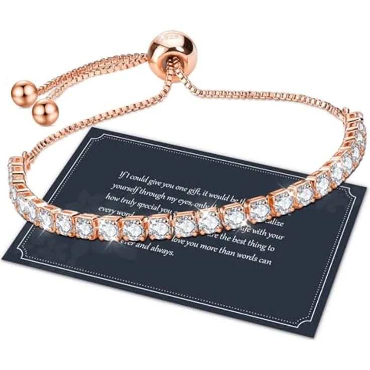 J.Fée Tennisarmband, Roségold mit 5A Zirkonia, verstellbar, S925 Silber, Geschenkbox – Bild 1
