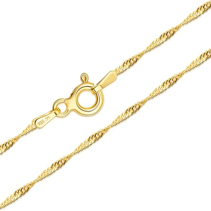 Amberta 925 Sterling Silber Halskette für Damen und Herren, Super Dünne Singapurkette, 45 cm, Gold, Hochglanzpolierte Oberfläche – Bild 1
