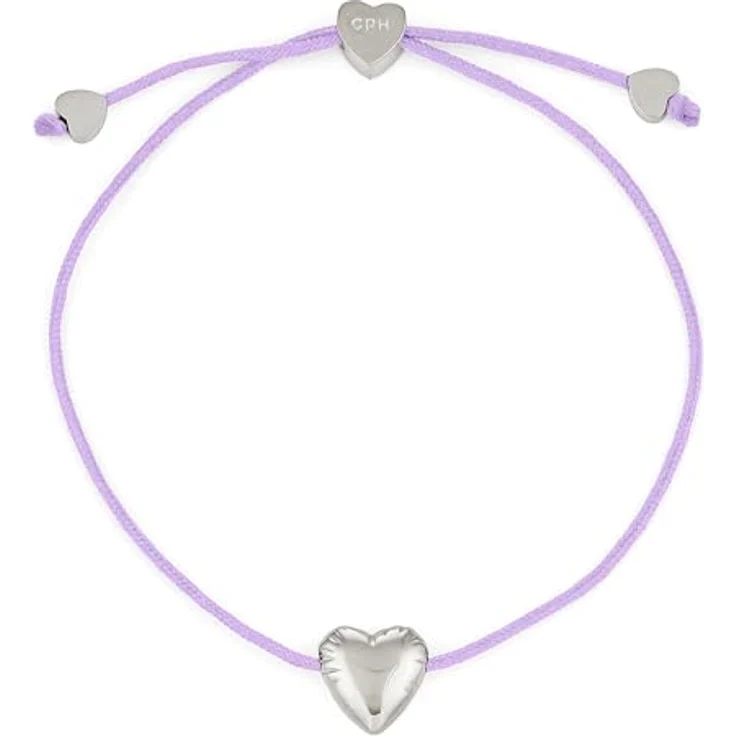 COPENHAGEN STUDIOS Bracelet Balloon Hearts, Damenarmband in lila und silber mit Nylonband & Herzanhänger aus poliertem Edelstahl, stufenlos verstellbar bis 24 cm – Bild 1