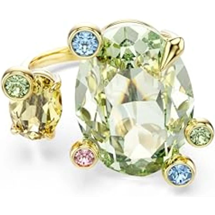 Swarovski Gema Offener Ring, Vergoldeter Damenring mit Grünen und Gelben Kristallen, Größe 55 – Bild 1
