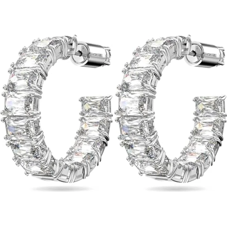 Swarovski Creolen Matrix Baguette 5612673, Silberne Ohrringe mit klaren Swarovski-Kristallen und praktischem Steckverschluss – Bild 3