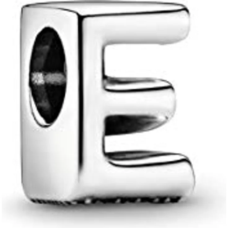 PANDORA Moments Wendbares Alphabet-Charm Buchstabe E, Sterling-Silber mit geprägten Herzen und Perlen, kompatibel mit Armbändern der Moment Kollektion