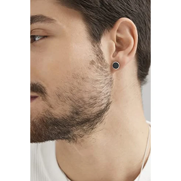 caÏ Herren Single-Ohrstecker 925/- Sterling Silber, glänzend, Onyx weiß 0,200ct, 0,9cm – Bild 2