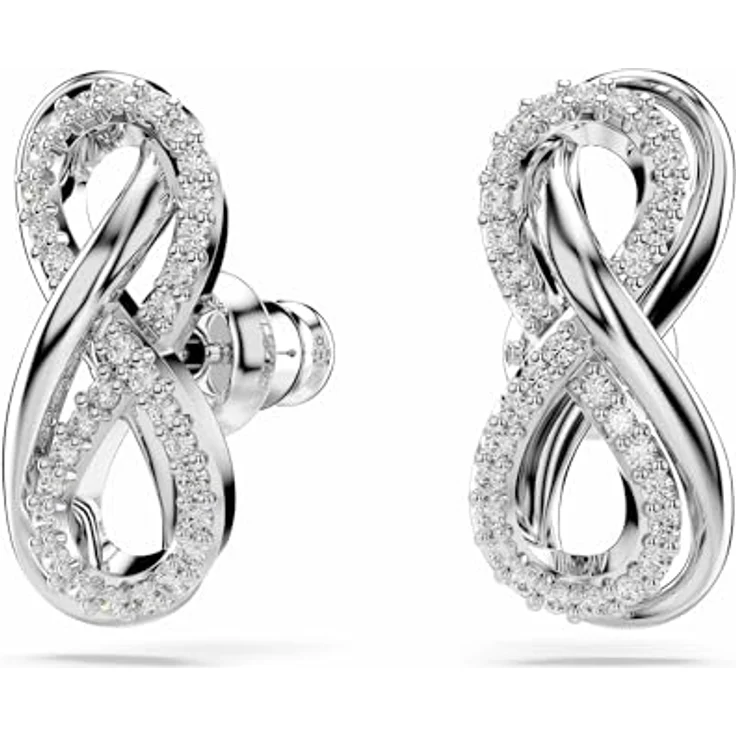 Swarovski Hyperbola Ohrstecker, Rhodinierte Ohrringe mit Unendlichkeitsmotiv und Swarovski Kristallen, Weiß – Bild 2