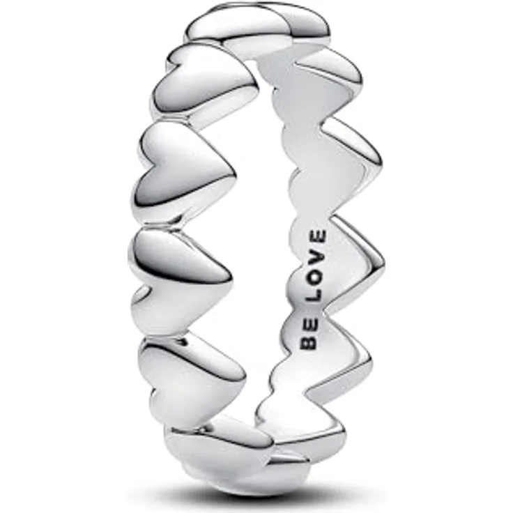 PANDORA Moments Herzen Ring aus Sterling Silber, Größe 52, romantisches Design als Symbol der Liebe
