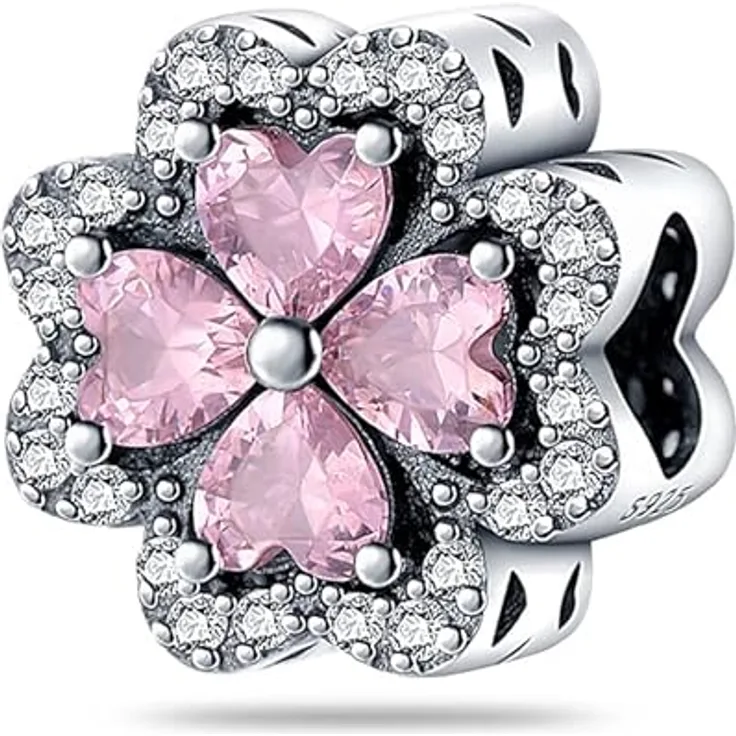 TINSLO Charm Anhänger Damen 925 Sterling Silber, Zirkonia-Steine für Armband und Halskette, passend für Pandora und europäische Armbänder, B11